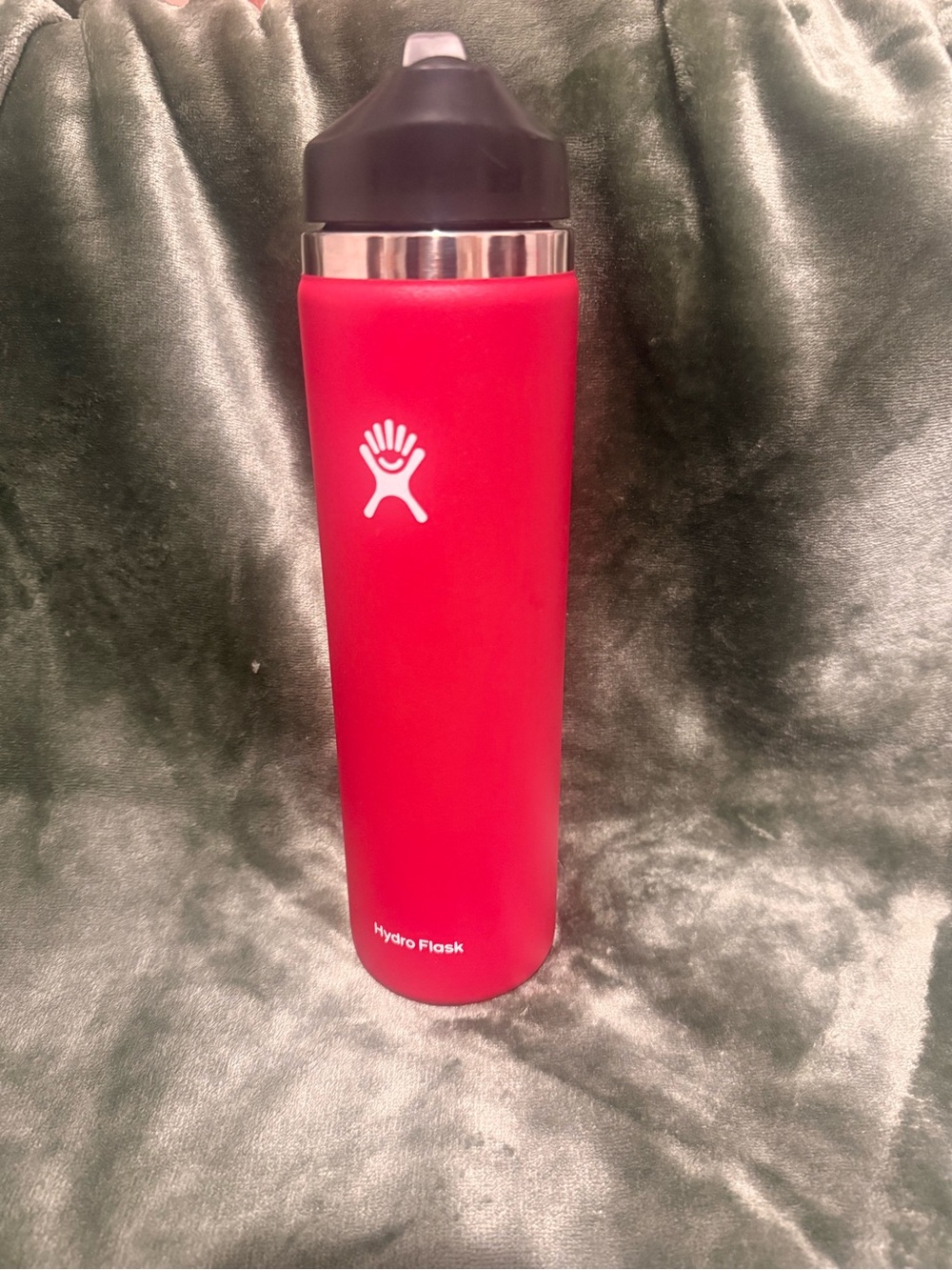 Hydro Flask Pink Bottle with Black Lid and Silver Trim